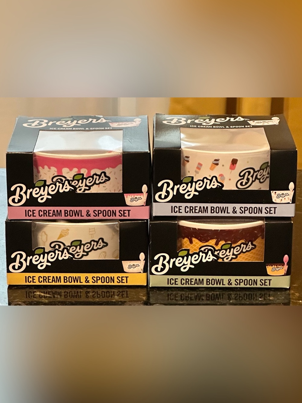 4 Breyers Ice Cream 🍨 Matching Bowl & Spoon Collectible Set- 4 Styles - NEW
